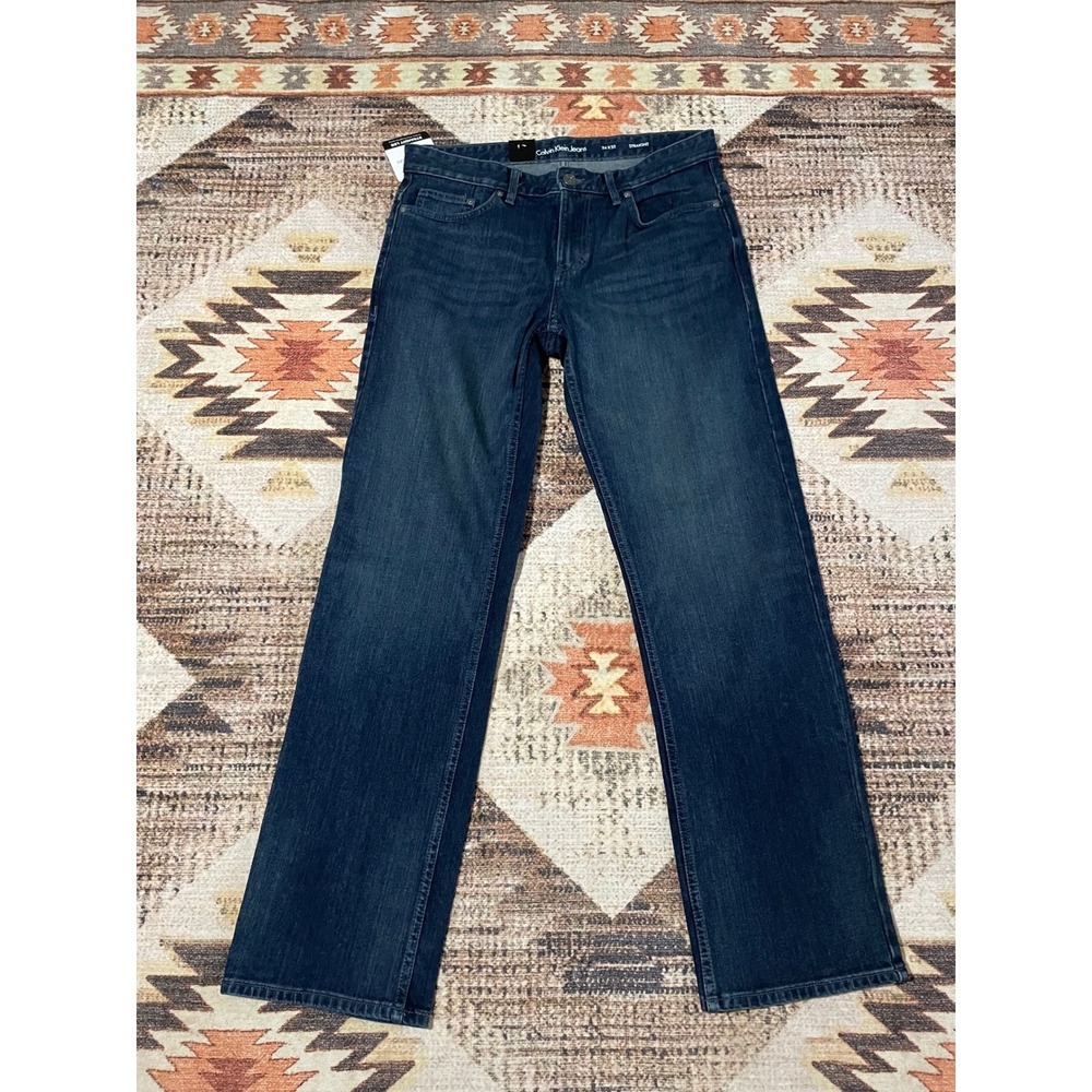 Calvin Klein Jeans Mens 34x32 Straight Leg Osaka Blue Dark Wash Denim 41FO314